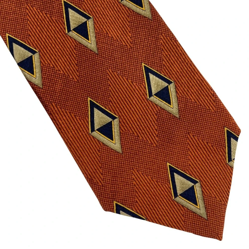 Louis Roth Mens Orange Necktie‎ Geometric Diamond Ribbed Woven 4 x 60
